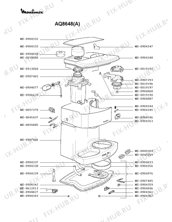 Взрыв-схема кофеварки (кофемашины) Moulinex AQ8648(A) - Схема узла 6P001894.2P2