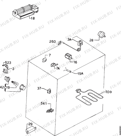 Взрыв-схема плиты (духовки) Rex FGT1N - Схема узла Electrical equipment 268
