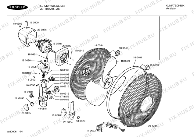 Схема №2 VNT500A с изображением Юстировочный винт для обогревателя (вентилятора) Bosch 00180479