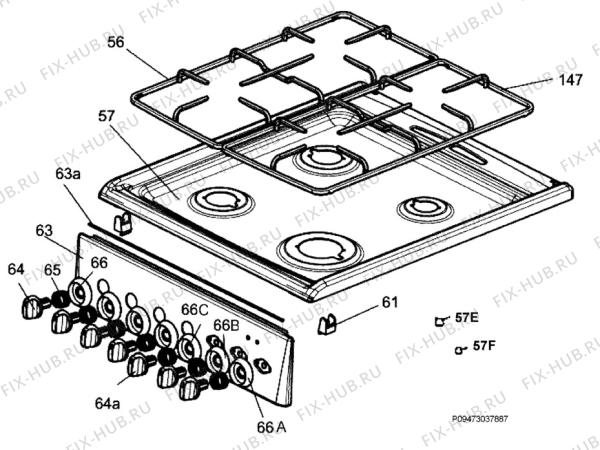 Взрыв-схема плиты (духовки) Electrolux EKK511500W - Схема узла Section 4