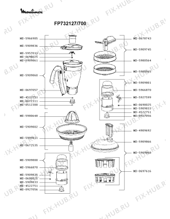Взрыв-схема кухонного комбайна Moulinex FP732127/700 - Схема узла VP004312.3P2