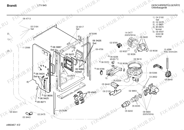Взрыв-схема посудомоечной машины Brandt SPIBRA1FF - Схема узла 02