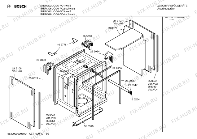 Взрыв-схема посудомоечной машины Bosch SHU4302UC - Схема узла 03