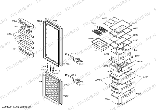 Взрыв-схема холодильника Bosch KGU36100EU - Схема узла 02
