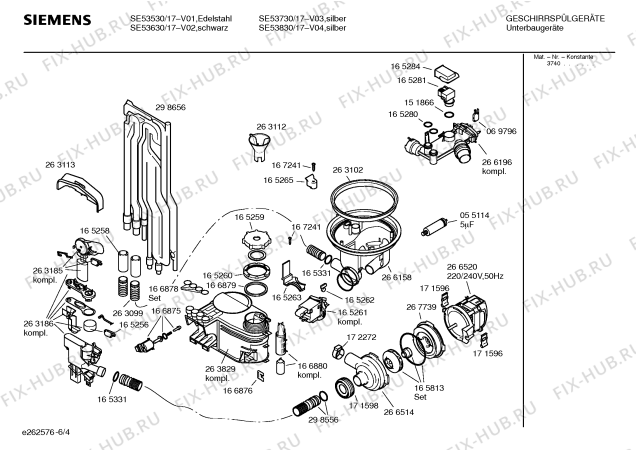 Взрыв-схема посудомоечной машины Siemens SE53830 - Схема узла 04