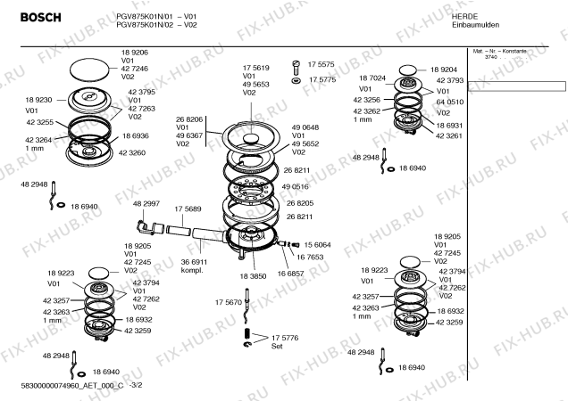 Взрыв-схема плиты (духовки) Bosch PGV875K01N - Схема узла 02