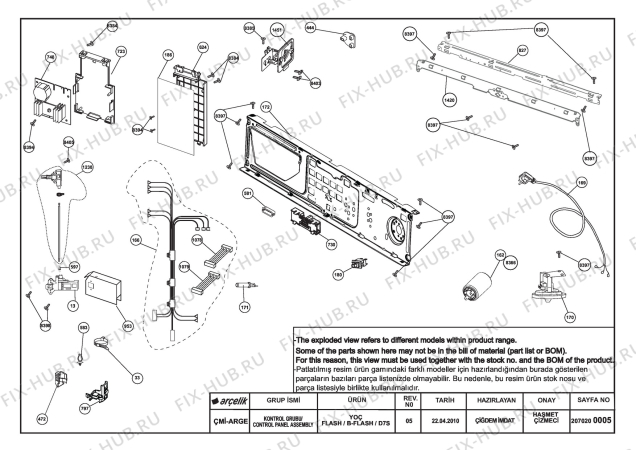 Взрыв-схема стиральной машины Beko BEKO WM 5350 TS (7117481100) - CONTROL PANEL ASSEMBLY REV-05