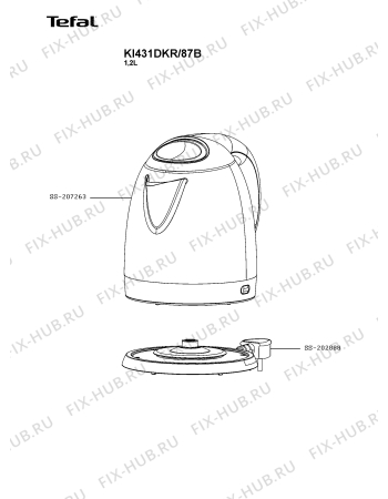 Схема №1 KI431D65/87B с изображением Часть корпуса для чайника (термопота) Tefal SS-207263