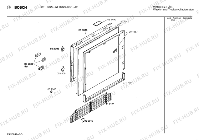 Взрыв-схема стиральной машины Bosch WFT6420JK WFT6420 - Схема узла 03