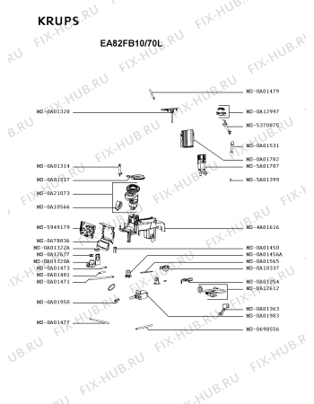 Схема №2 EA82FB10/70K с изображением Корпусная деталь для кофеварки (кофемашины) Krups MS-8080017581