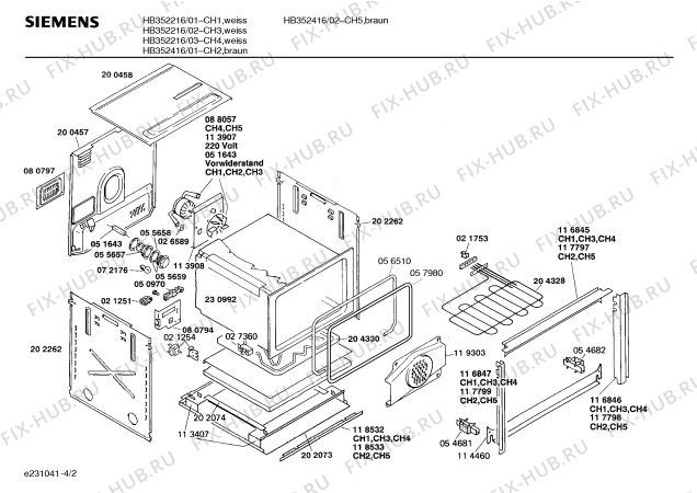 Взрыв-схема плиты (духовки) Siemens HB352216 HB3522 - Схема узла 02