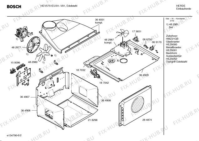 Схема №3 HEV5751EU с изображением Инструкция по эксплуатации для плиты (духовки) Bosch 00584181