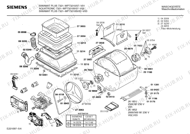 Схема №3 WP73210, SIWAMAT PLUS 7321 с изображением Вкладыш в панель для стиралки Siemens 00278332