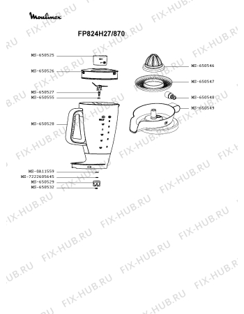 Взрыв-схема кухонного комбайна Moulinex FP824H27/870 - Схема узла 0P005385.6P3