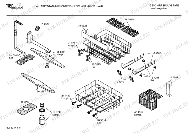 Взрыв-схема посудомоечной машины Whirlpool SF3WHA1SK ADP530WS - Схема узла 06