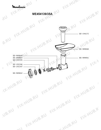 Взрыв-схема мясорубки Moulinex ME454139/35A - Схема узла 3P004971.9P2