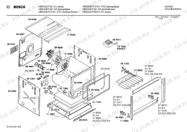 Взрыв-схема плиты (духовки) Bosch HBE638TFD - Схема узла 02