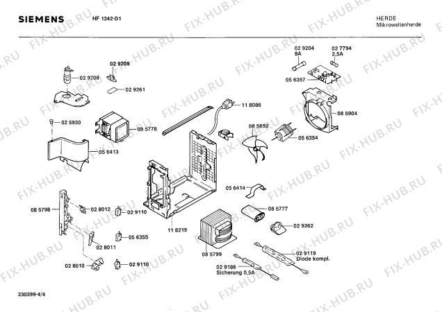 Взрыв-схема микроволновой печи Siemens HF1342 - Схема узла 04