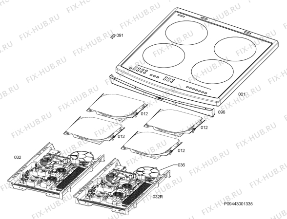 Взрыв-схема плиты (духовки) Electrolux EKD60767X - Схема узла Hob