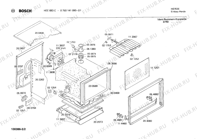 Взрыв-схема плиты (духовки) Bosch 0750141090 HEE683C - Схема узла 02