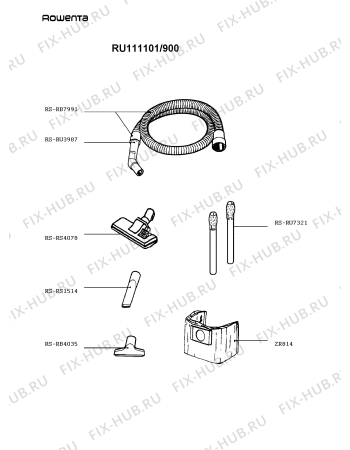Взрыв-схема пылесоса Rowenta RU111101/900 - Схема узла 7P003003.1P2
