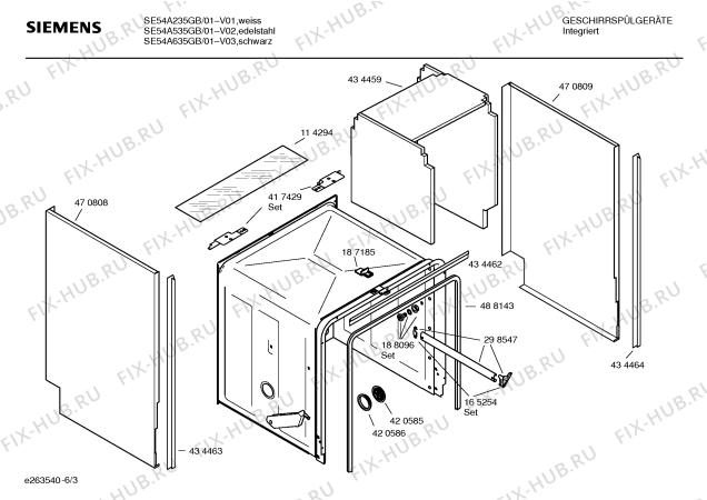 Взрыв-схема посудомоечной машины Siemens SE54A235GB - Схема узла 03