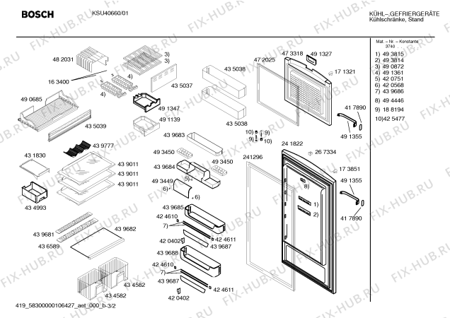 Взрыв-схема холодильника Bosch KSU40660 - Схема узла 02