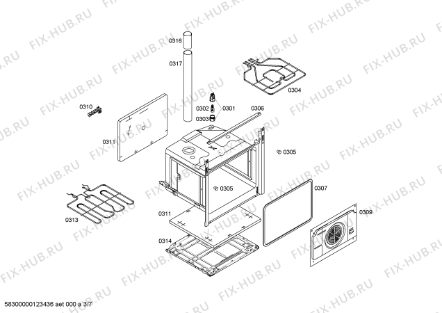 Взрыв-схема плиты (духовки) Bosch HSN121021V - Схема узла 03