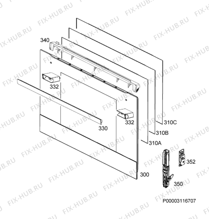 Взрыв-схема плиты (духовки) Aeg BSS572021M - Схема узла Door