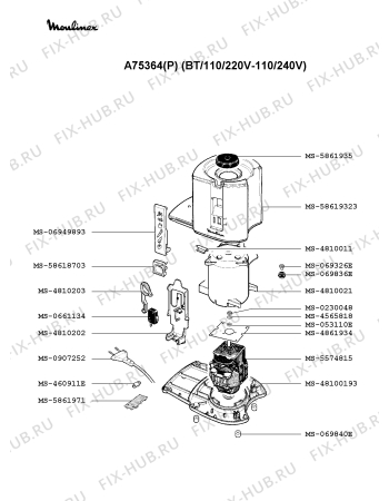 Взрыв-схема соковыжималки Moulinex A75364(P) - Схема узла PP000870.1P2