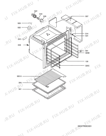 Взрыв-схема плиты (духовки) Electrolux EOO65140X  DE  AFIPR - Схема узла Oven