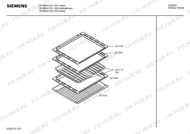 Взрыв-схема плиты (духовки) Siemens HE38021 - Схема узла 05