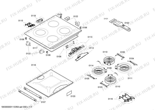 Схема №1 PKG775T01E с изображением Стеклокерамика для электропечи Bosch 00472342