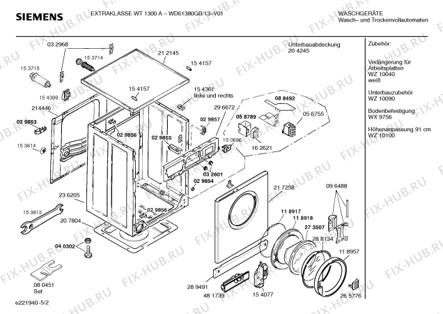 Схема №2 WD61380GB EXTRAKLASSE WT 1300 A с изображением Инструкция по эксплуатации для стиральной машины Siemens 00582127