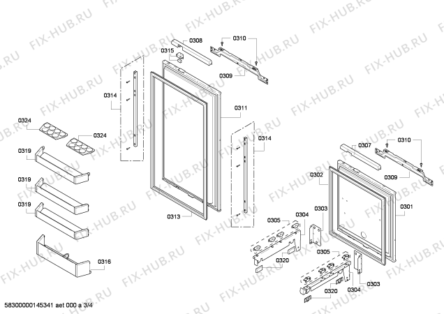 Схема №3 RT287202 с изображением Дверь для холодильной камеры Bosch 00249209