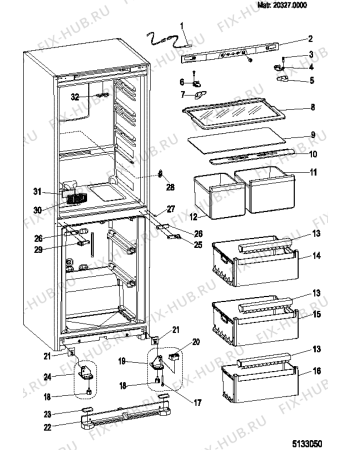 Взрыв-схема холодильника Hotpoint-Ariston 3QWTHA (F078057) - Схема узла