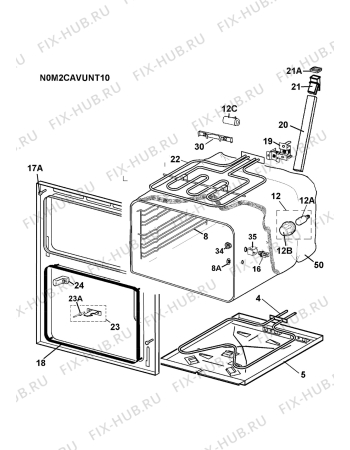 Взрыв-схема плиты (духовки) Electrolux EKC70120 400V - Схема узла H10 Main Oven Cavity (large)