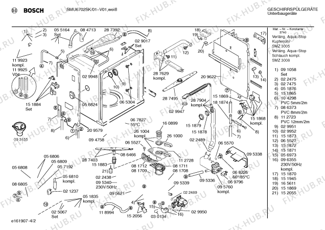 Взрыв-схема посудомоечной машины Bosch SMU6702SK - Схема узла 02