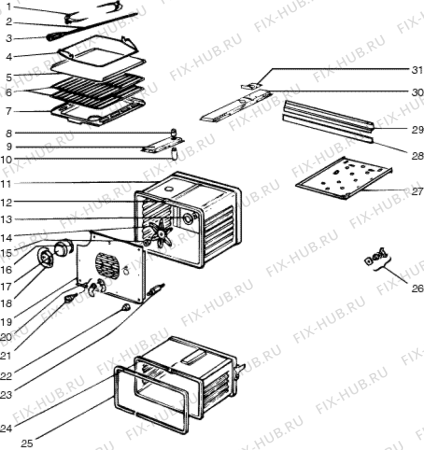 Взрыв-схема плиты (духовки) Indesit F3686EL (F009118) - Схема узла
