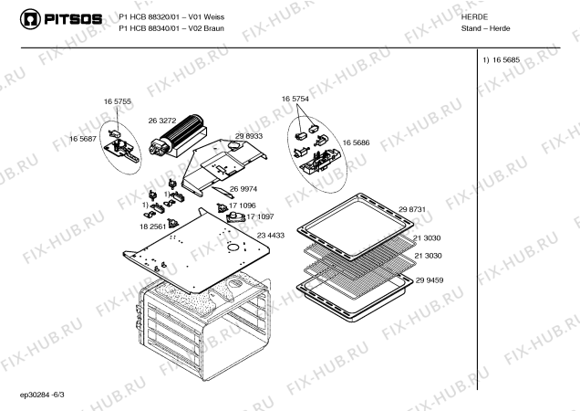 Взрыв-схема плиты (духовки) Pitsos P1HCB88340 - Схема узла 03