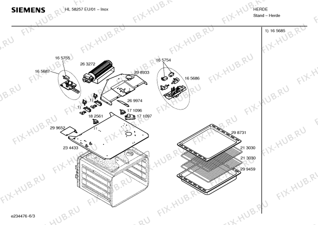 Взрыв-схема плиты (духовки) Siemens HL58257EU - Схема узла 03
