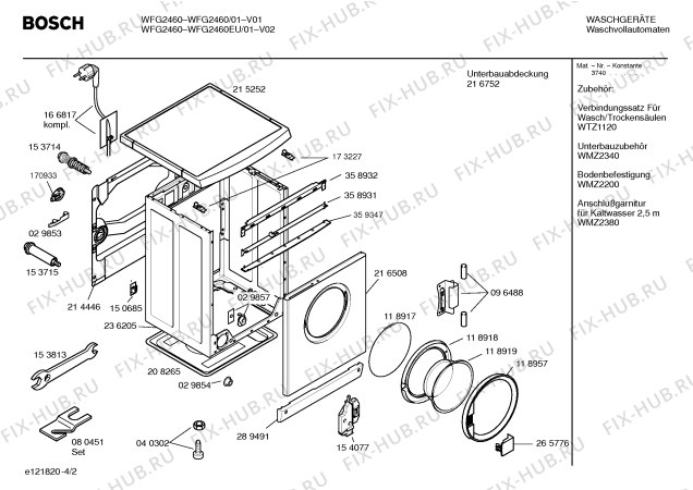 Схема №4 WFG2860EU WFG2860 с изображением Инструкция по установке и эксплуатации для стиралки Bosch 00527134