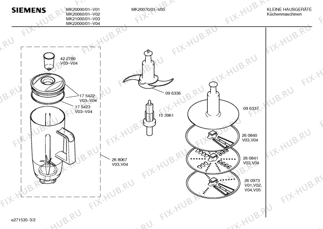 Взрыв-схема кухонного комбайна Siemens MK20070 - Схема узла 02