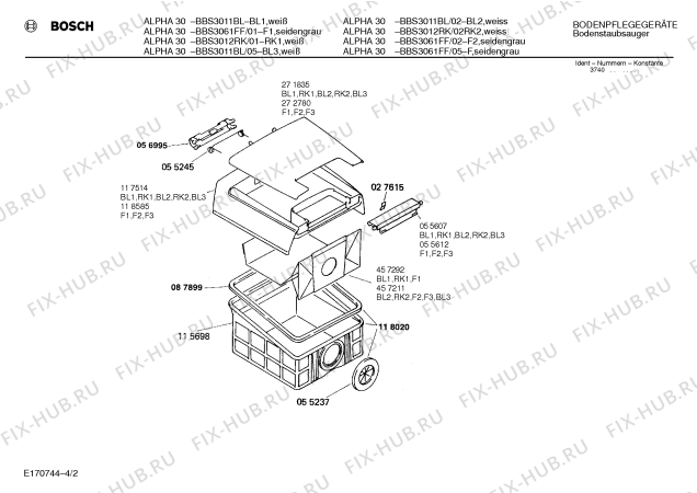 Схема №2 BBS3114GB ALPHA 31 с изображением Верхняя часть корпуса для мини-пылесоса Bosch 00271883