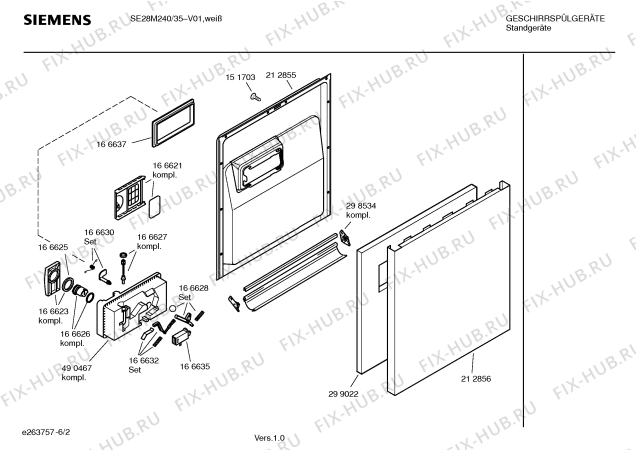 Схема №4 SE28M240 Extraklasse с изображением Передняя панель для посудомоечной машины Siemens 00439447