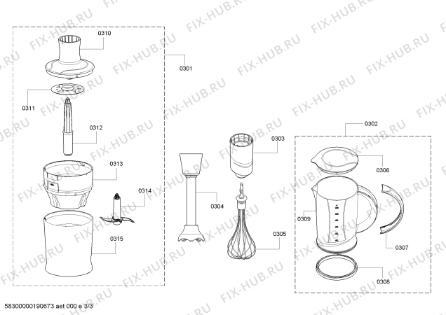 Взрыв-схема блендера (миксера) Zelmer ZHB1329BUA - Схема узла 03