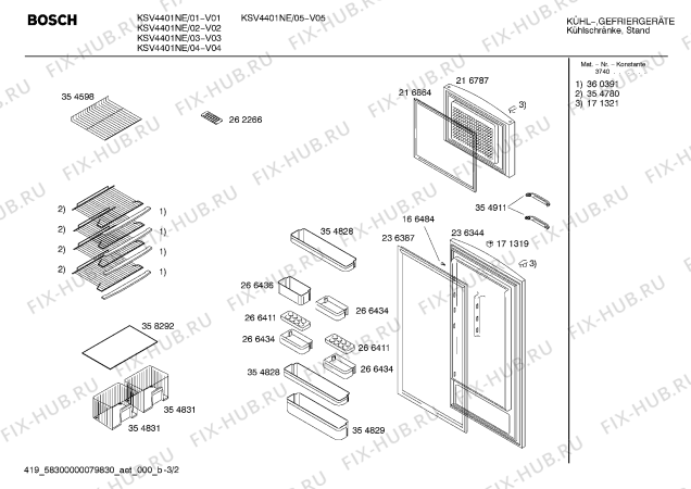 Взрыв-схема холодильника Bosch KSV4401NE cooler - Схема узла 02