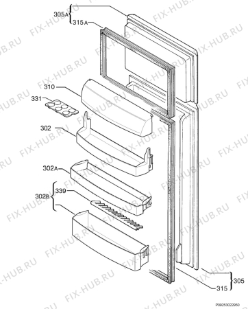 Взрыв-схема холодильника Zoppas PD25RXX - Схема узла Door 003