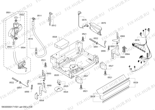 Взрыв-схема посудомоечной машины Siemens SN26T297GB Made in Germany iQ700 Zeolith - Схема узла 05