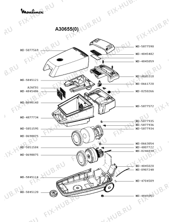 Взрыв-схема пылесоса Moulinex A30655(0) - Схема узла PP002324.5P2